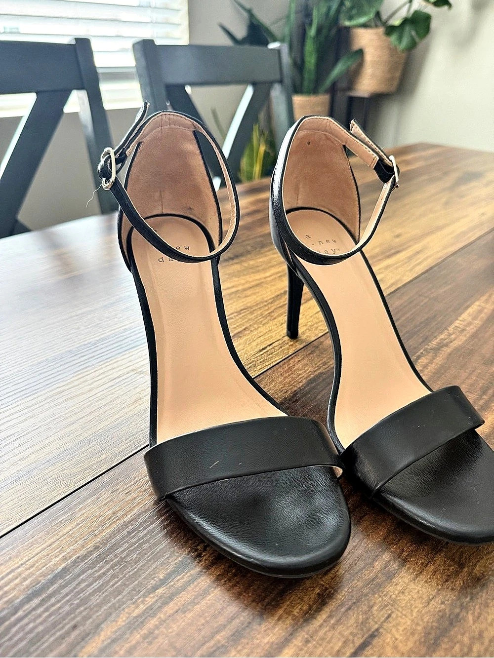 A New Day Black Ankle Strap Heels US 7.5